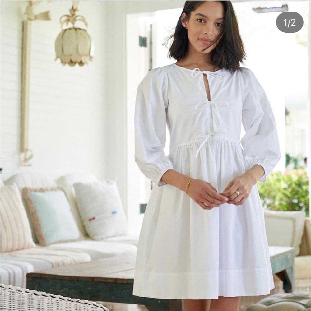 LAKE. Three tiered cotton poplin dress